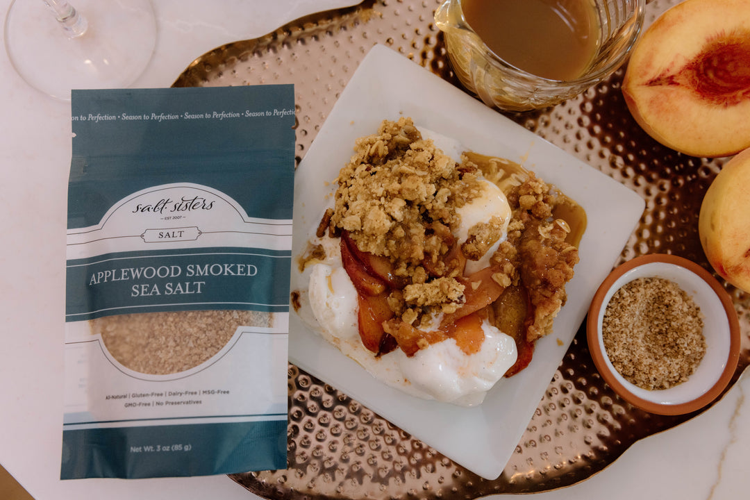 Salted Brown Butter Peach Crisp with Applewood Smoked Sea Salt