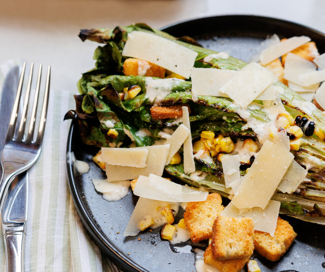 Lemon Grilled Caesar Salad with Charred Corn