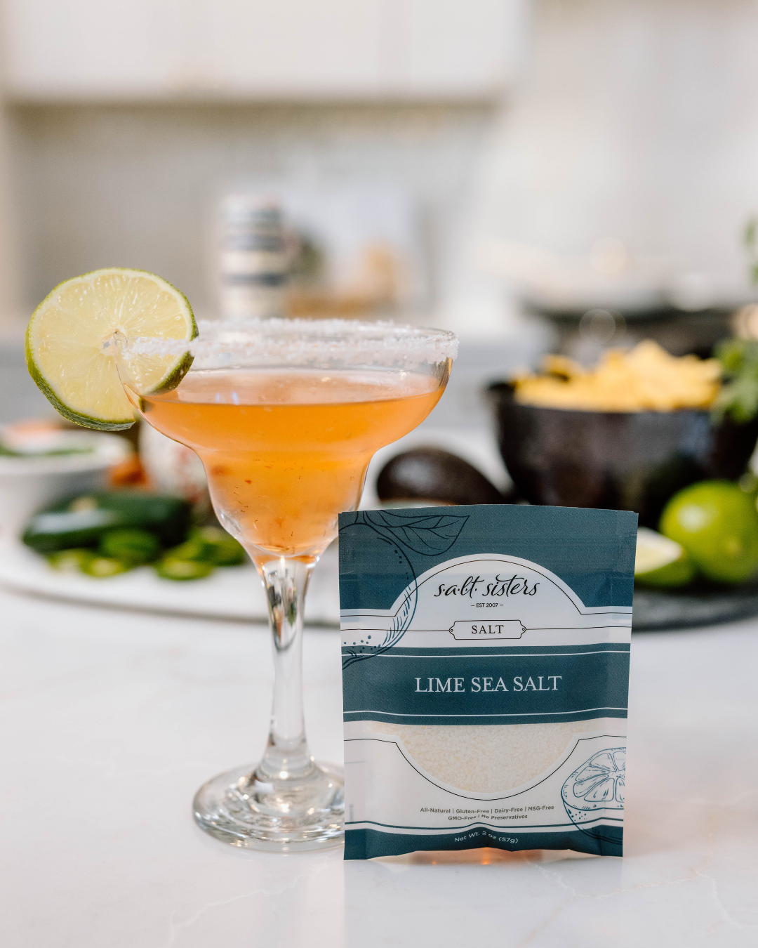 Strawberry Basil Margarita with Lime Sea Salt
